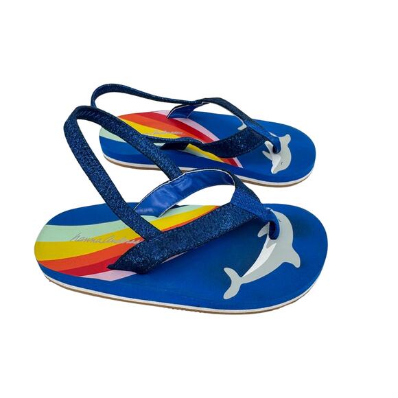 Hanna Andersson sandals toddler girl's 9 dolphin blue sparkle flip flop rainbow - Picture 1 of 5